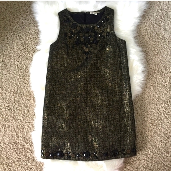 Seguin Beaded Gold and Black Patterned Slip Dress coctail wedding - Picture 1 of 5